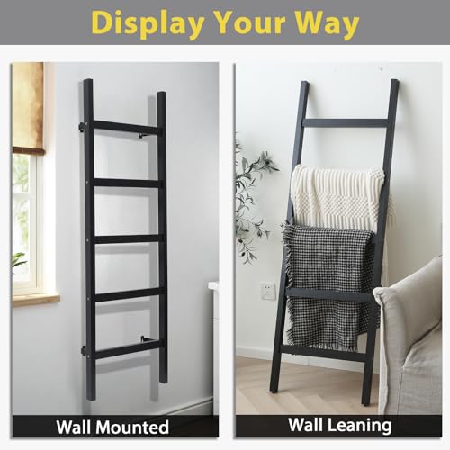 Wall Mounted 57in Wooden Blanket Ladder for Living Room, Black S525885