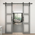 BARNSMITH 21x84in Double Glass Barn Door with 7FT Brushed Nickle Sliding Door Hardware Kit Included & Handle,3-Panel Frosted Glass Solid Wood Water-Proof PVC Surface,Pre-Drilled Easy Assembly,White