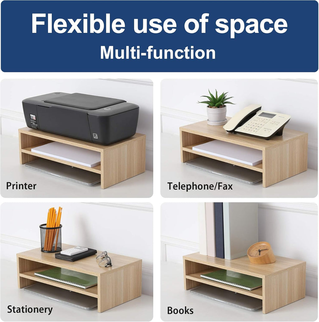 2-Tier Monitor Stand with 4-Tier Desk Paper Sorter, Light Wood E739