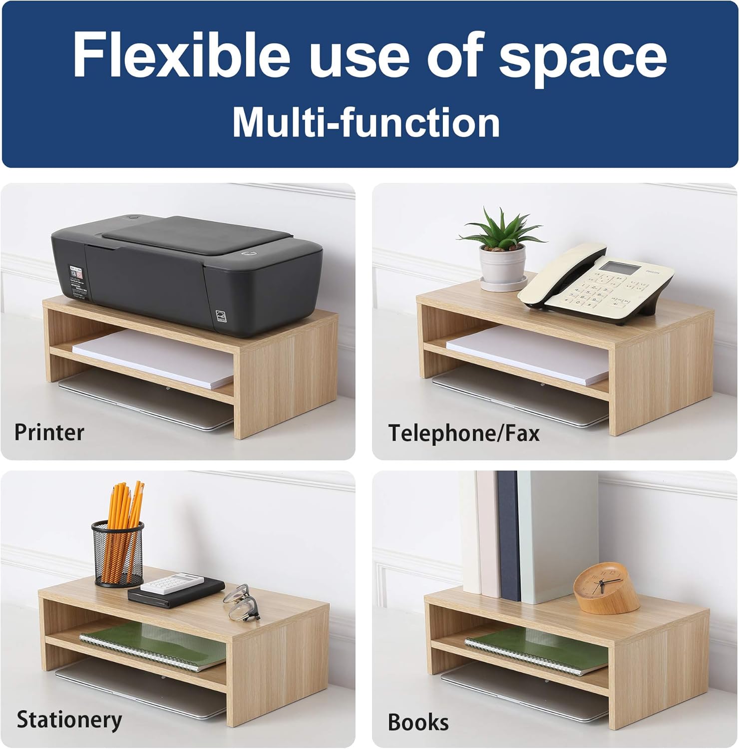 2-Tier Monitor Stand with 4-Tier Desk Paper Sorter, Light Wood E739