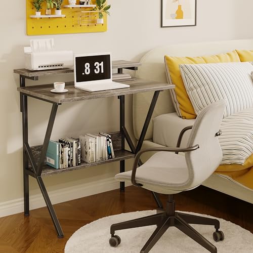 Small Desk with Adjustable Monitor Stand for Small Spaces, Grey T895