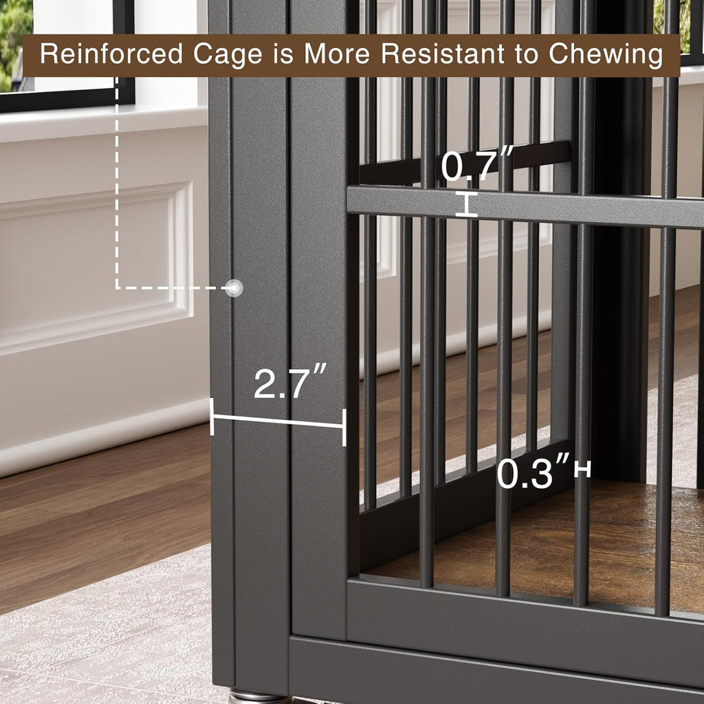 Wooden Dog Crate Indoor with Wheels for Medium and Large Dogs Y48597
