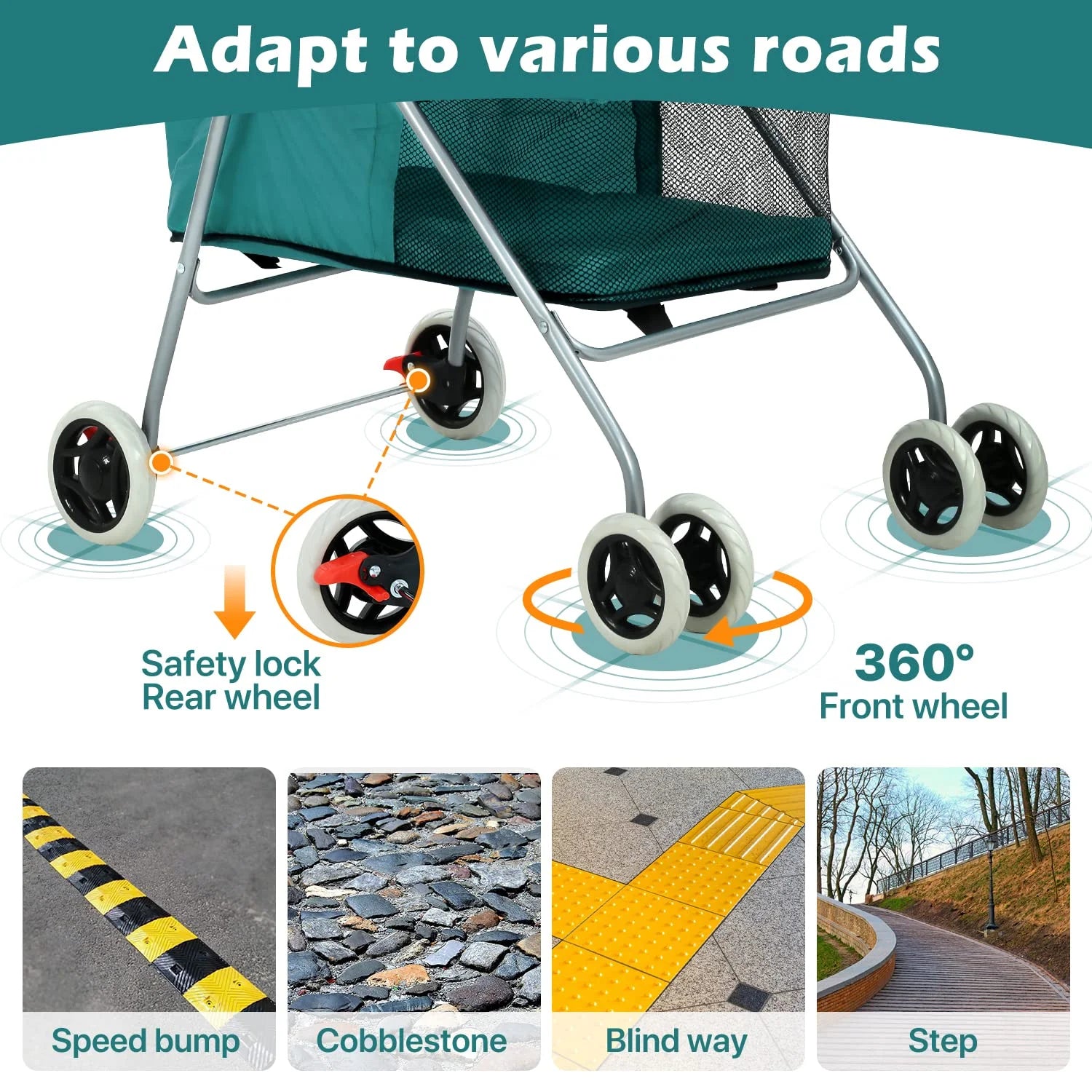 Folding 4-Wheel Dog Stroller with Cup Holders, Teal M49429