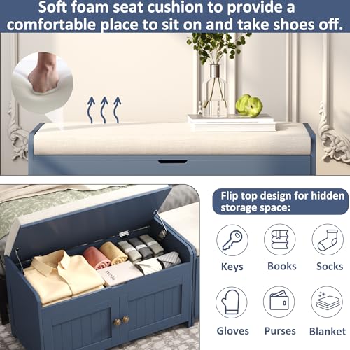 Shoe Storage Bench with Lift Top and Cushioned Seat I741
