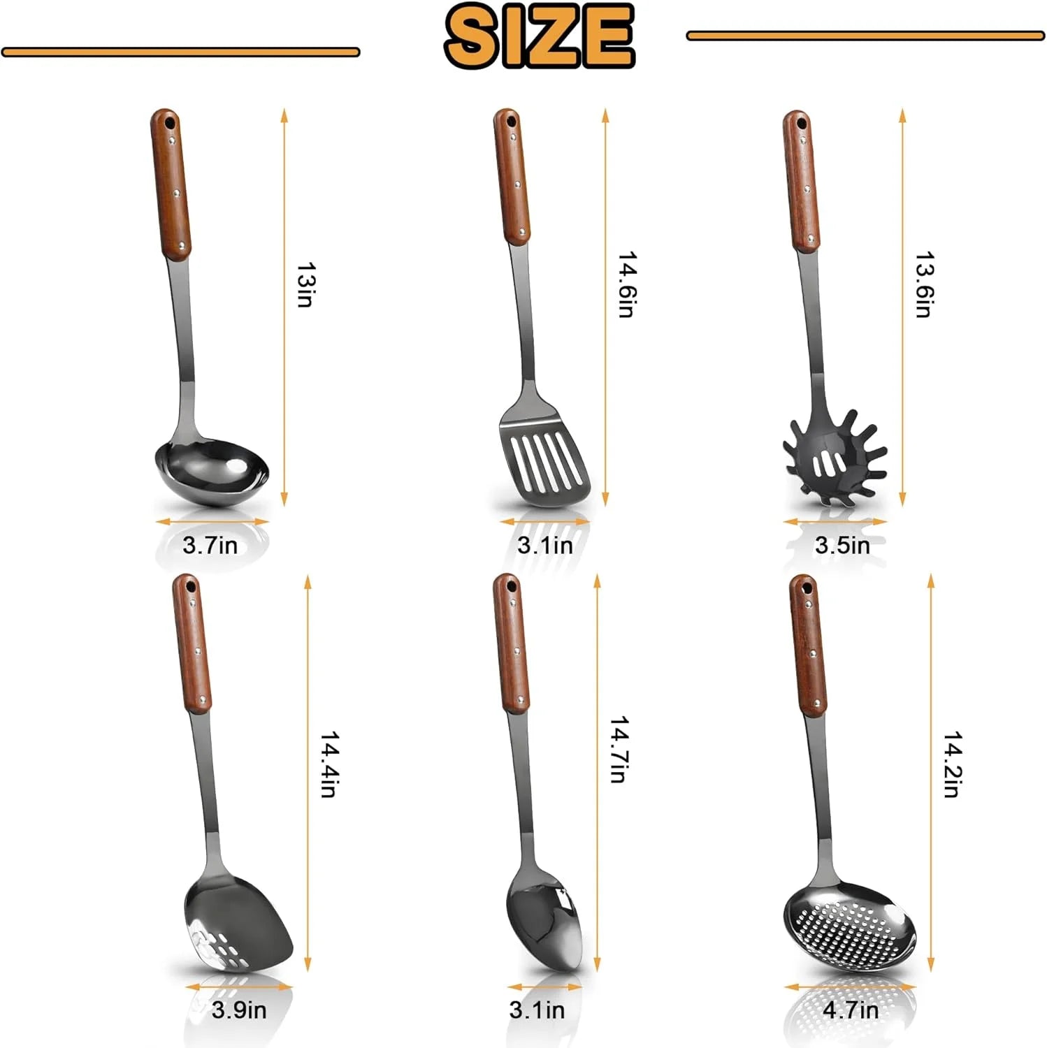 Stainless Steel Cooking Utensils Set, 6 Pieces with Wooden Handles D80852