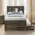 Farmhouse Style Twin Size Bookcase Captain Bed with Three Drawers and Trundle, Rustic Brown