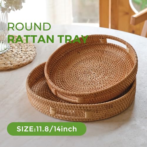 Round Serving Tray with Cut Out Handles for Home Decor A824