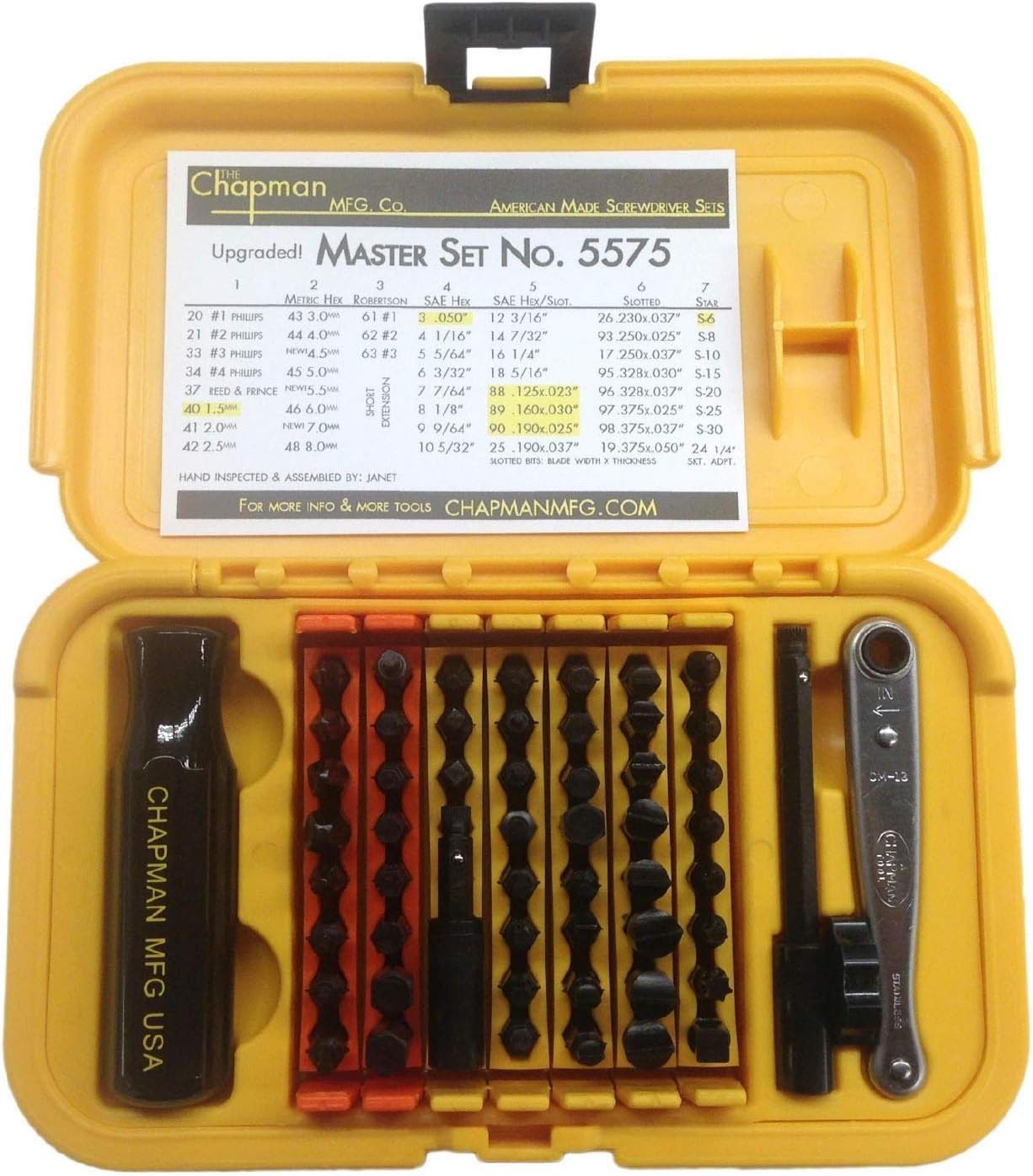 24-Piece Screwdriver Set with Phillips, Hex & Flathead Bits, Mini Ratchet, Yellow Case B528