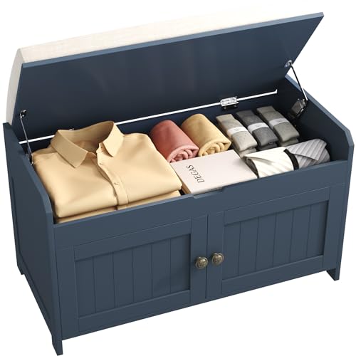 HOMEFORT Shoe Storage Bench with Lift Top Storage, Entryway Bench with Cushioned Seat,Wood Shoe Cabinet Bench,Bench for Bedroom End of Bed,Entry Hidden Shoe Bench for Mudroom,Hallway (Blue)