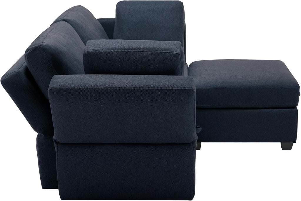 Small Sectional Sofa with Ottoman, 2 Seater with Storage - Blue N3273