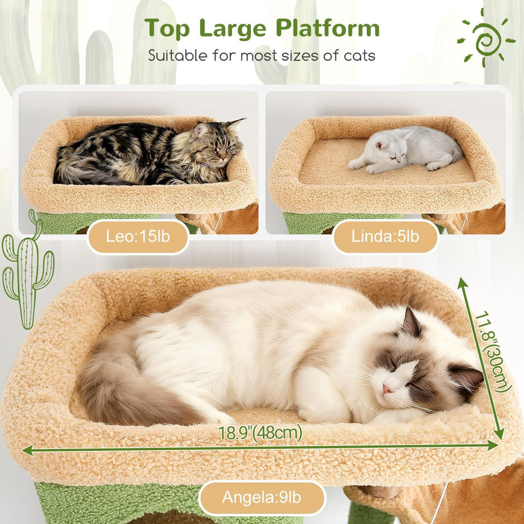 Multi-Level Cactus Climbing Tower for Indoor Cats with Large Platform and 3 Caves R347