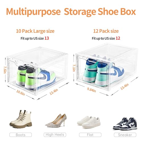 Clear Shoe Storage Organizer with Magnetic Door, Stackable Plastic Boxes X45829
