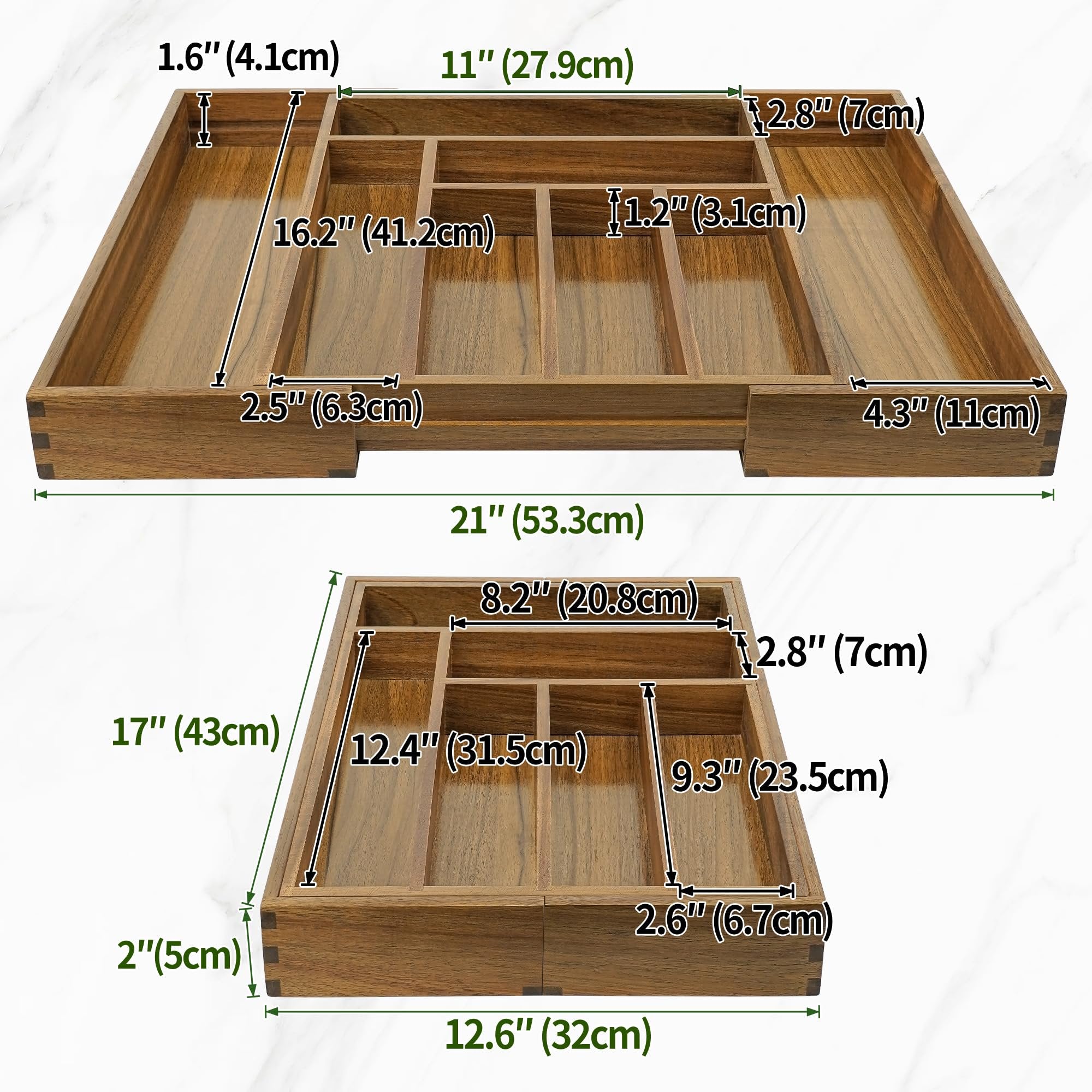 Cutlery Tray Organizer, Adjustable Kitchen Drawer Divider, 8 Compartment Utensil Holder N3759