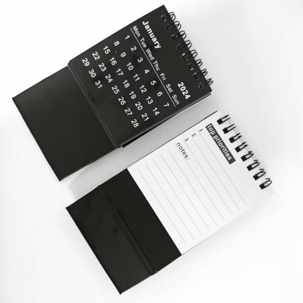Mini Desk Stand Calendar 2024-2025, Spiral Monthly Flip, Black G356