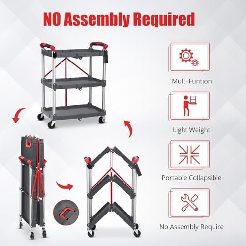 Foldable Utility Cart with Wheels, 3-Tier T7334