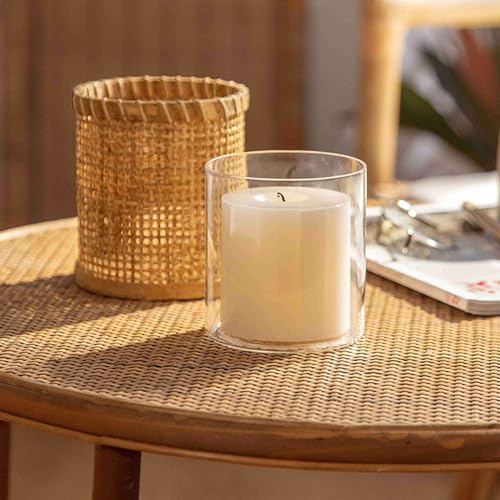 Rattan Woven Hurricane Glass Candle Holder for Pillar Candles U5467