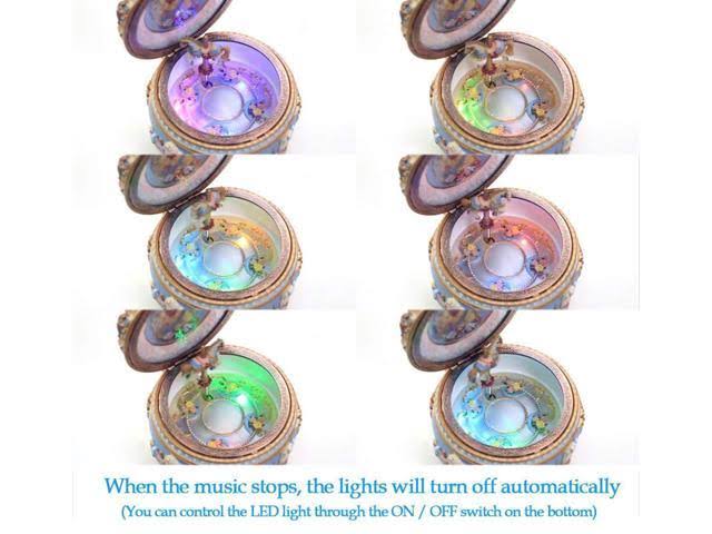 Carousel Horse Music Box with LED Lights, Resin Carved Mechanical Musical Box N255
