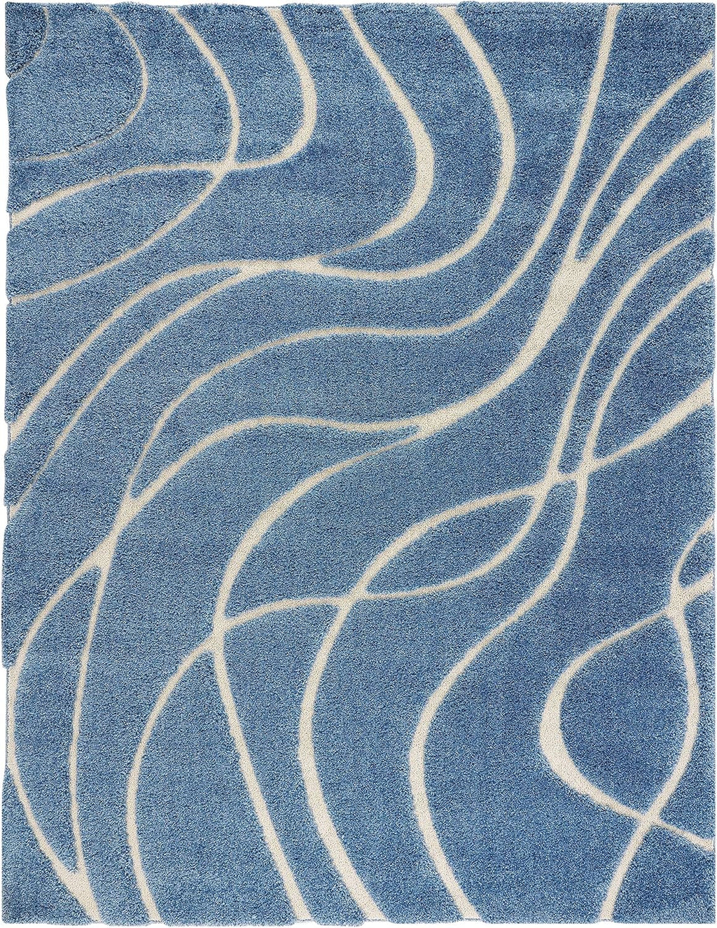 Shag Area Rug - 8'6" x 12', Light Blue & Cream, Non-Shedding, Easy Care S62821