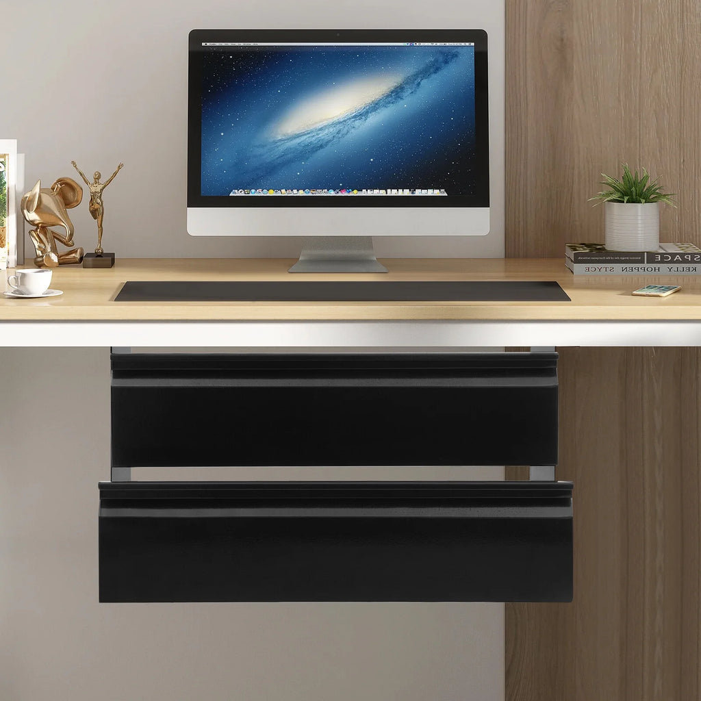Under Desk Sliding Drawer Organizer, Black Steel Pull-Out Storage Tray F149