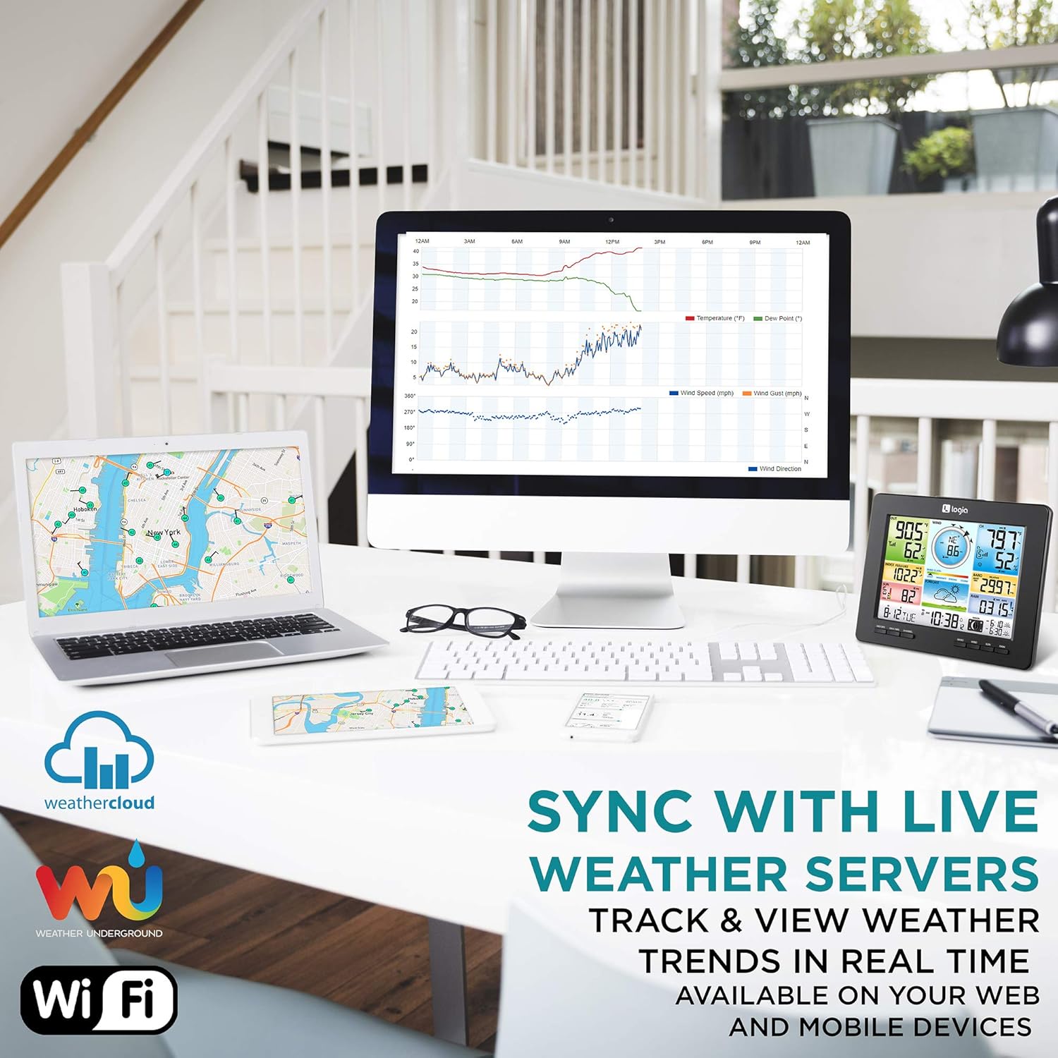 7-in-1 Wi-Fi Weather Station with Solar, Indoor/Outdoor Remote Monitoring System L516768
