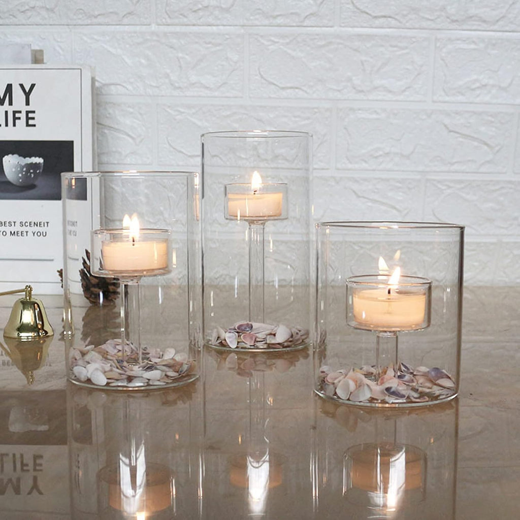 Clear Cylinder Glass Candle Holder Set of 3 for Table Centerpieces C17583