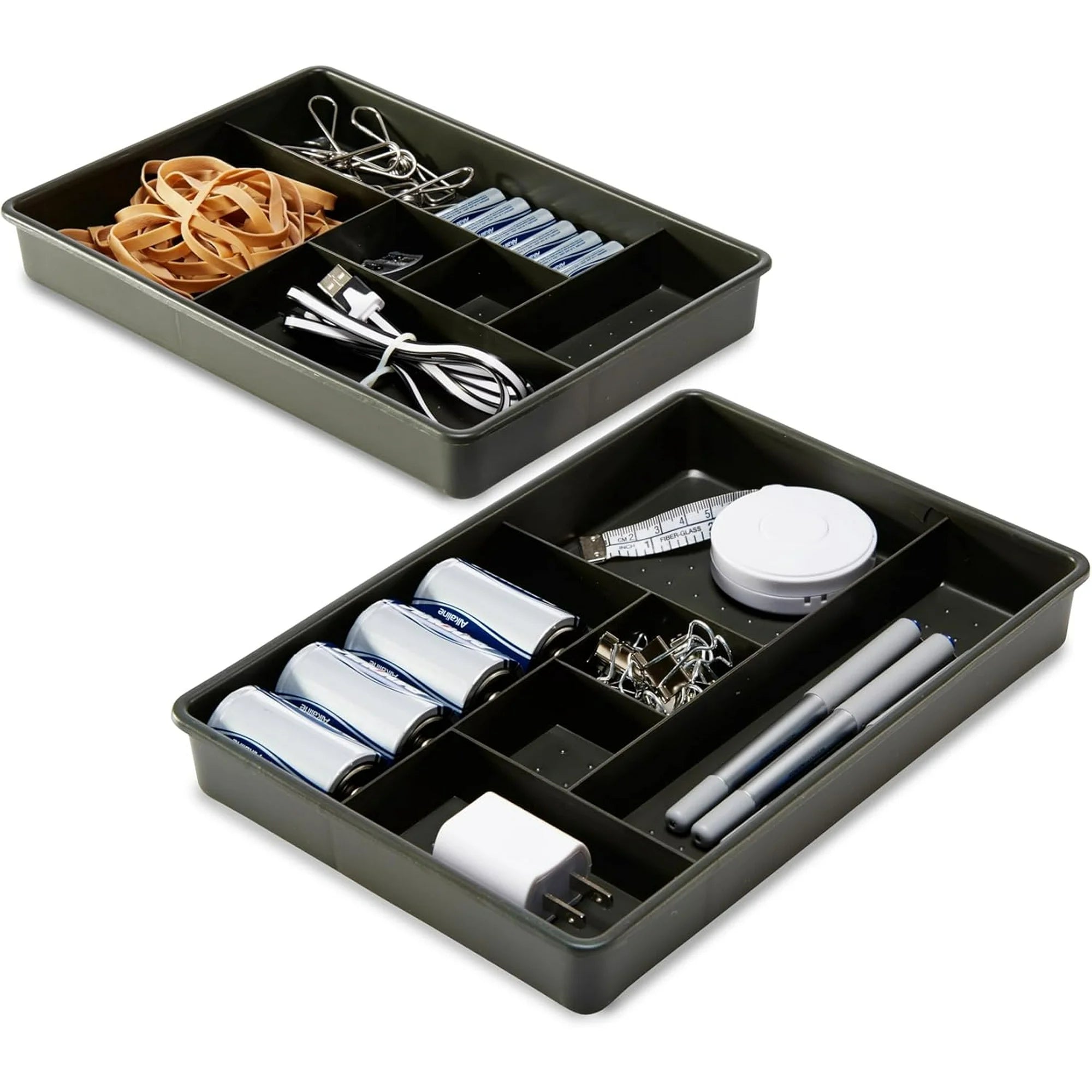 Set of 2 Plastic 6-Compartment Drawer Organizer Trays, Granite F5725