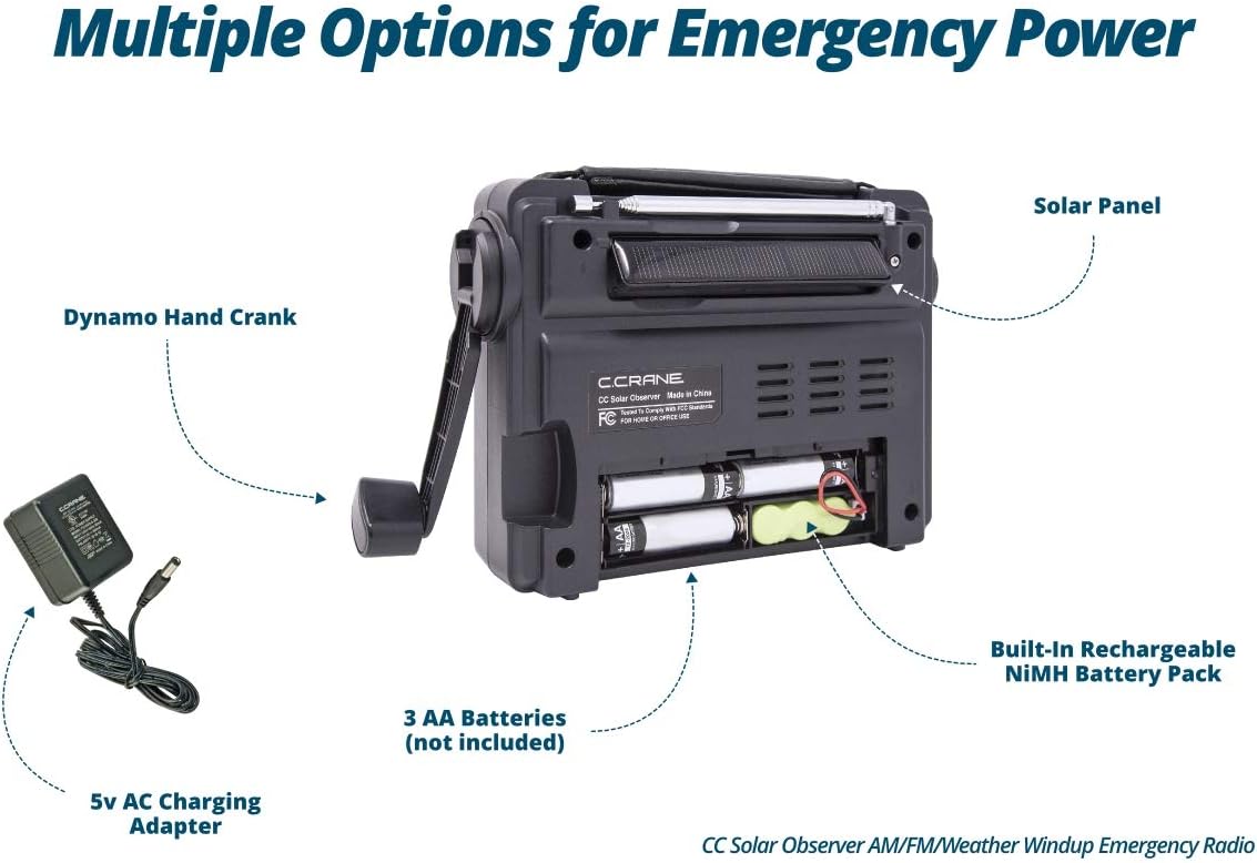 Solar Emergency Crank Radio with AM FM NOAA Weather and LED Flashlight K1577