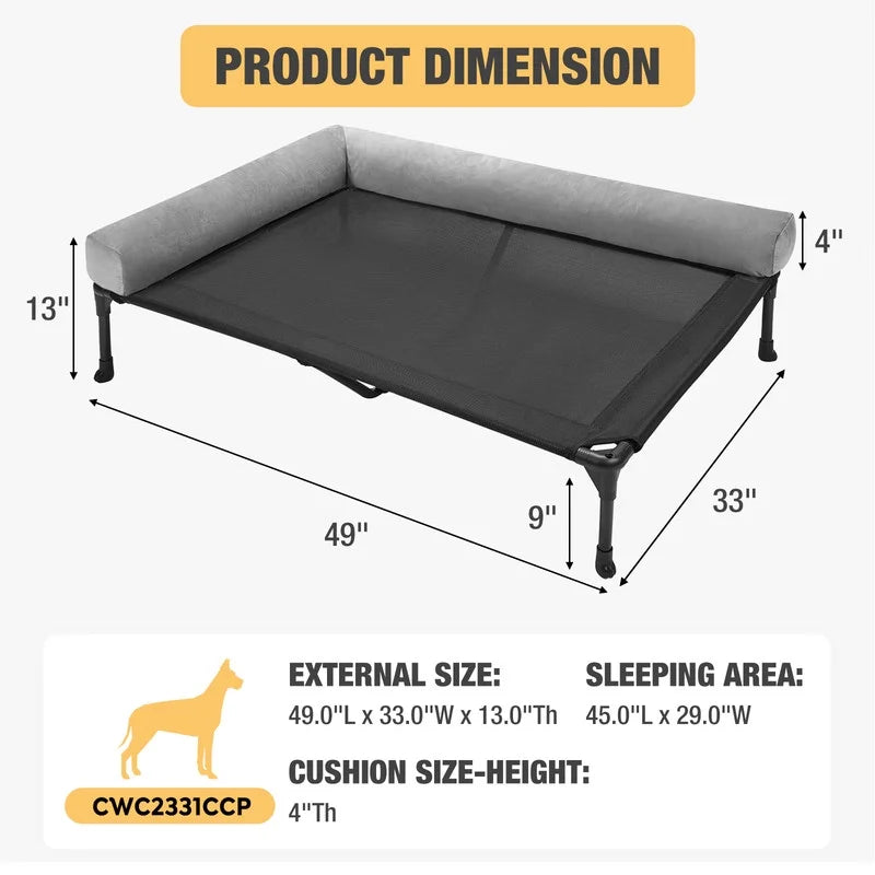 Elevated Dog Bed for Extra Large Dogs, Portable Cooling Cot with Washable Mesh O9973