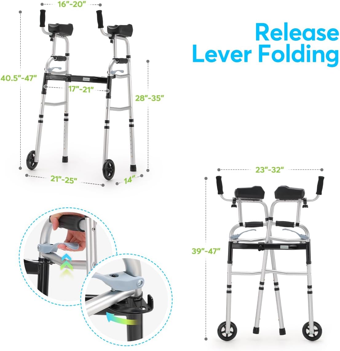 Folding Walker with 5-Inch Wheels and Padded Armrests for Seniors V43358