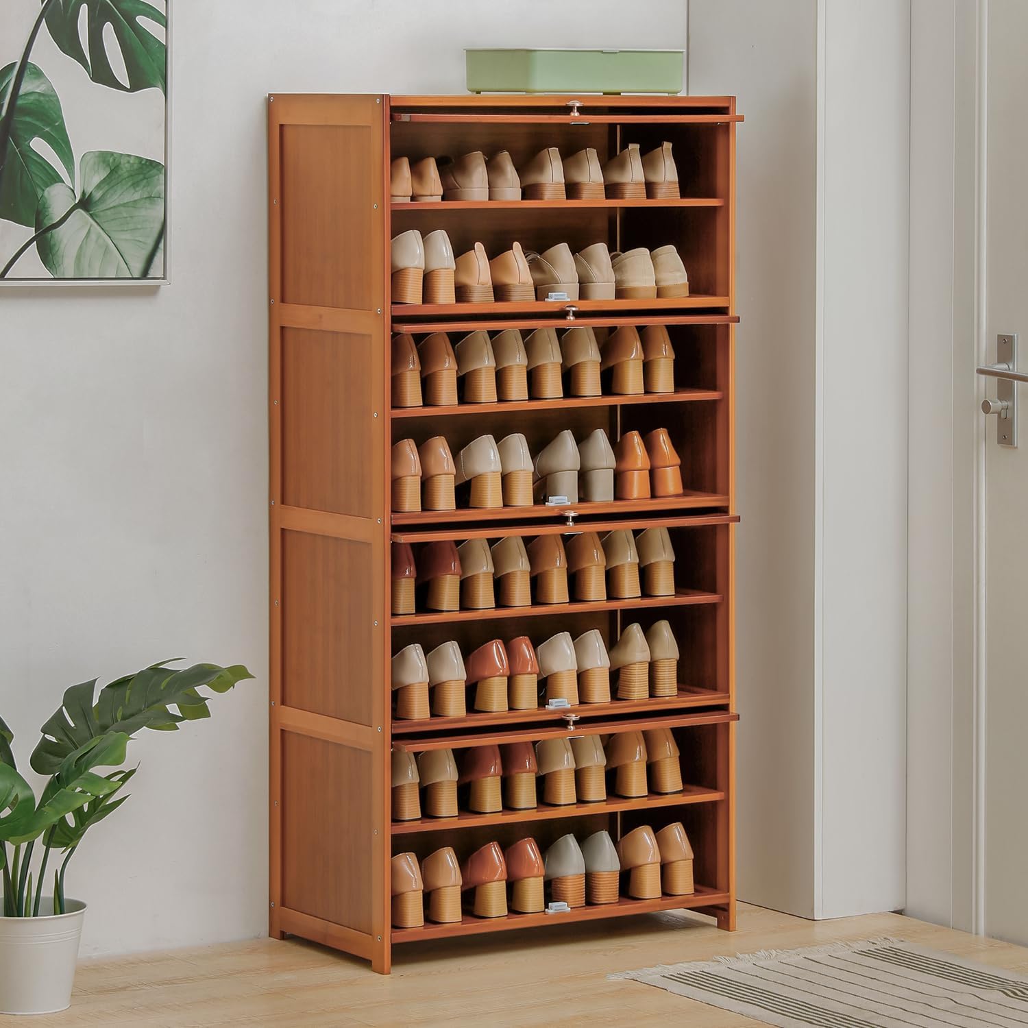 Bamboo 8 Tier Freestanding Shoe Storage Cabinet with Flip Doors P9230