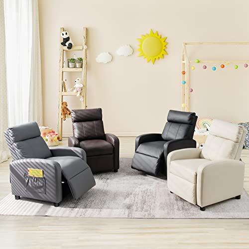 Kids Recliner Chair with Side Pockets, Footrest, and Headrest A465306