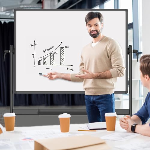 Double-Sided Magnetic Mobile Whiteboard, 48 x 36 Inches L482