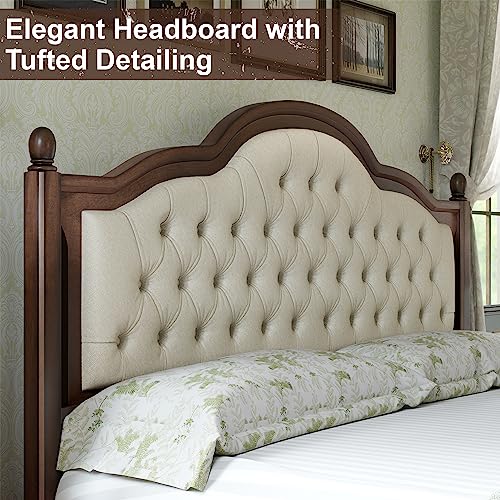Queen Size Upholstered Platform Bed with Tufted Headboard, Wood Slat Support T634