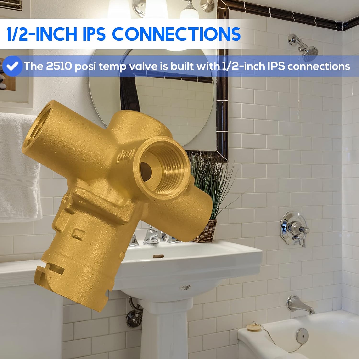 Pressure Balancing Valve, Brass Tub and Shower Valve, 1/2 Inch IPS with Cartridge A5997