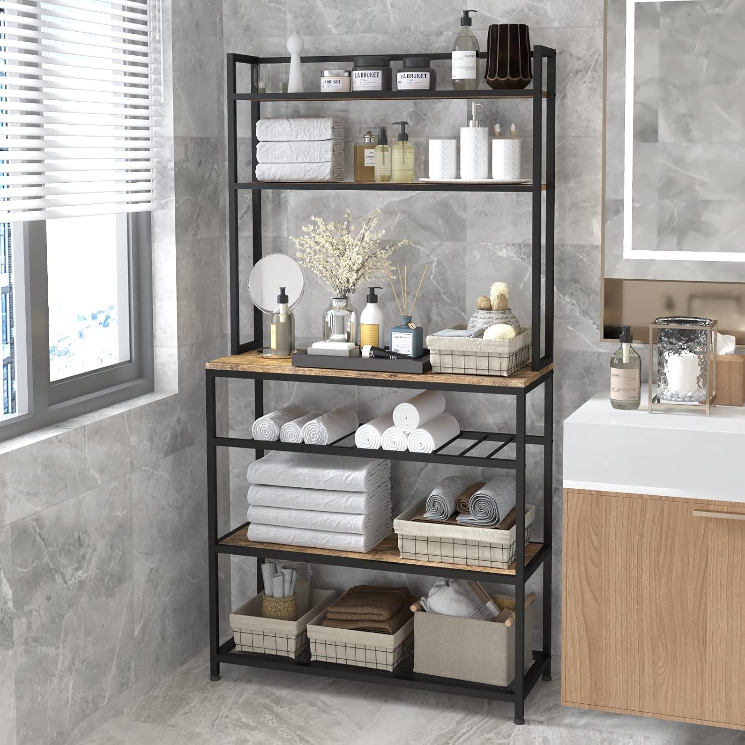 Industrial Kitchen Baker's Rack with Microwave Stand and Storage Shelf X194877