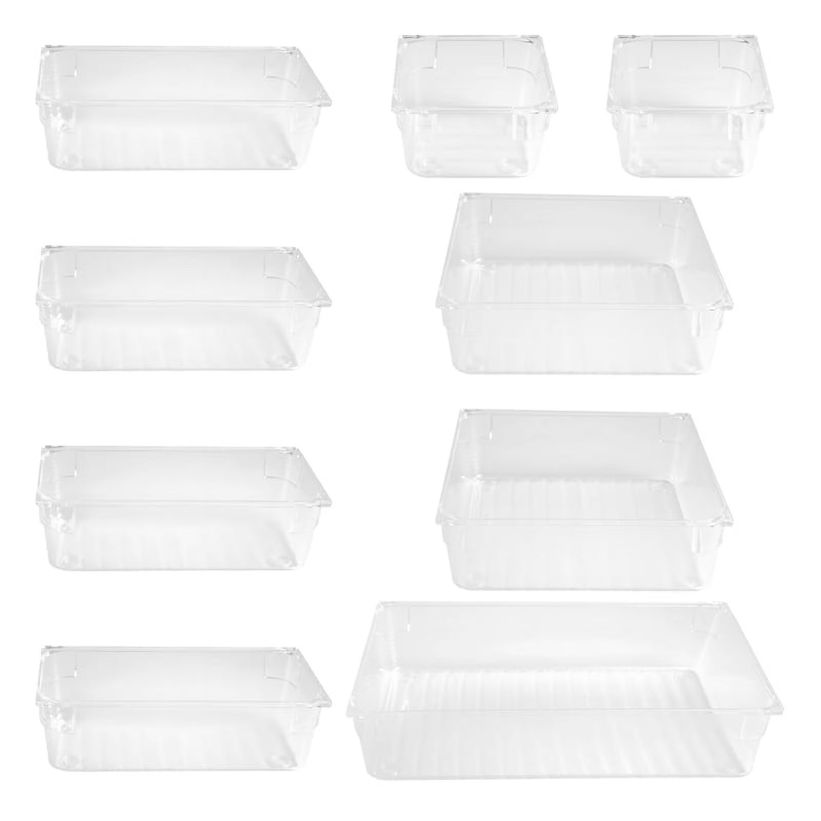 9 Pcs Clear Drawer Organizer Trays Assorted 4-Size Drawer Dividers, Versatile Storage Boxes Makeup Organiser Set
