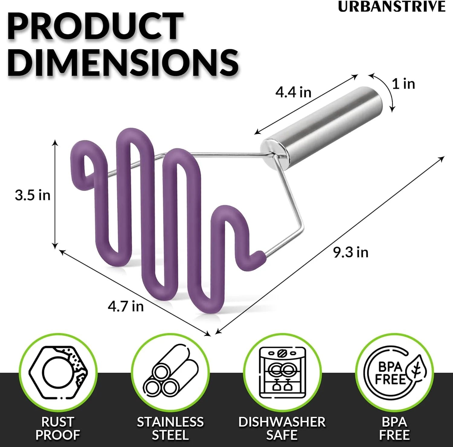 Silicone potato masher with stainless steel core J90741