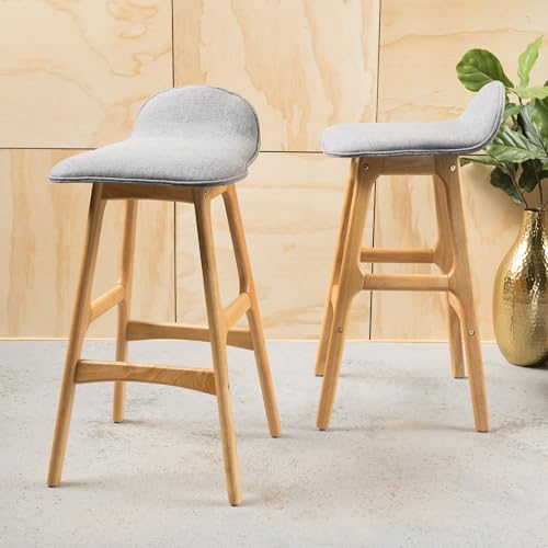 Upholstered Bar Stool Set of 2 Wood Counter Height Chairs with Footrests J934949