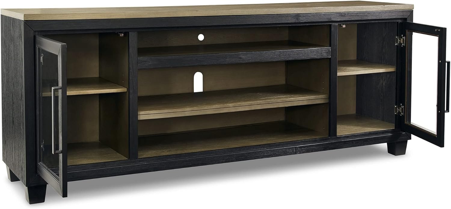 83 Inch TV Entertainment Media Console, 2 Door, Wood, Glass, Black and Brown M28354