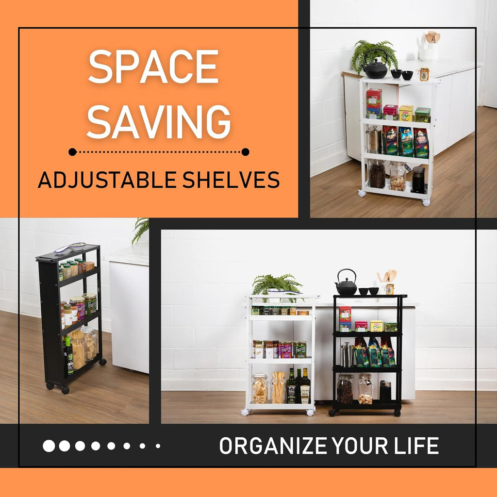 Narrow 4-Tier Rolling Storage Cart with Wheels and Adjustable Shelving W146333