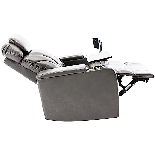 Swivel PU Leather Power Recliner with Tray Table and Cup Holder W437265