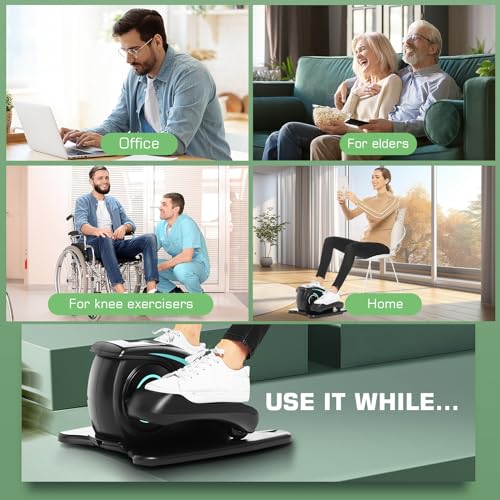 Under Desk Elliptical, Electric Leg Exerciser for Seniors Adults, Quiet Portable Seated Foot Pedal with Remote Control U9082