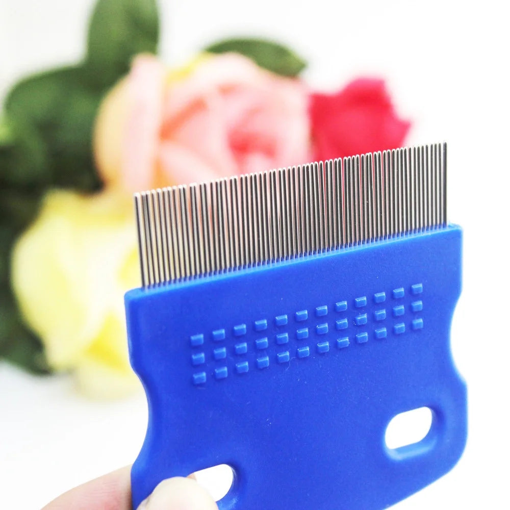 Pet Hair Grooming Comb Flea Shedding Brush Stainless Steel Fine Toothed P104357