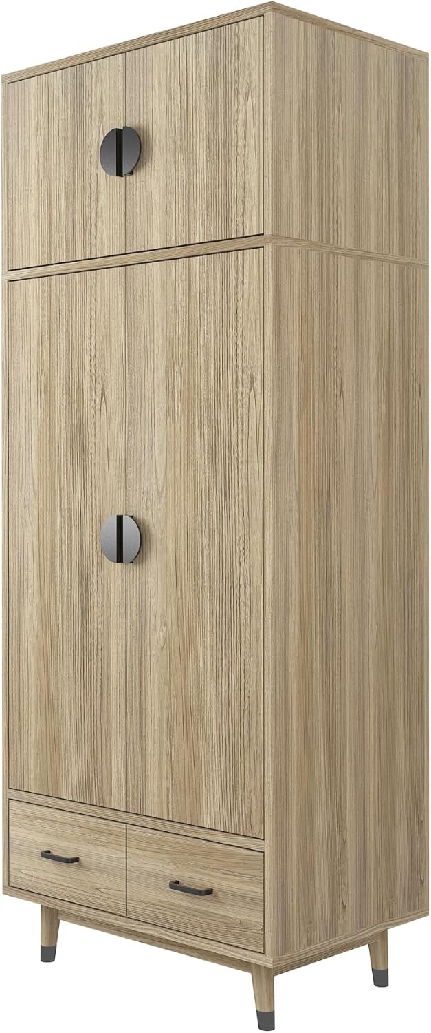 2-Door Wood Storage Cabinet with Drawers and Hanging Rod R41287