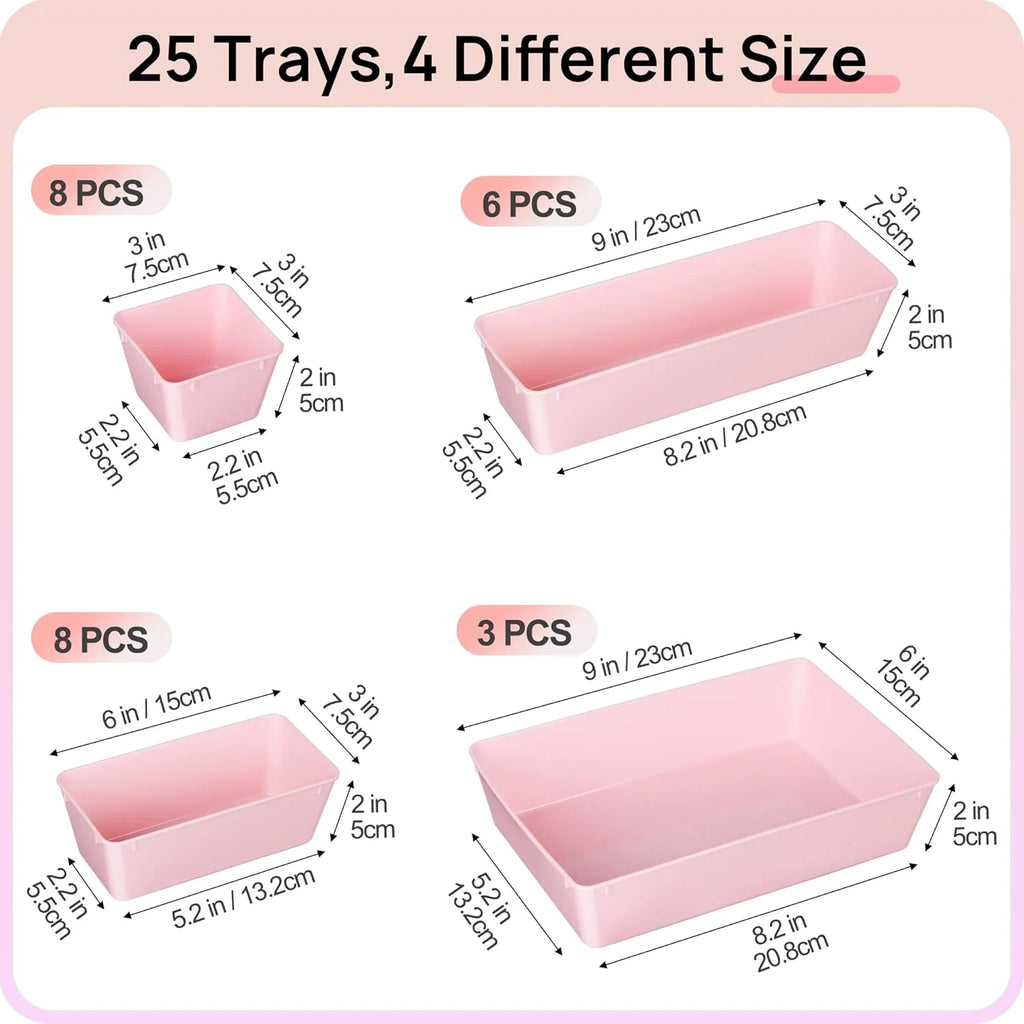 Desk Drawer Organizer Set, 25 Pieces Plastic Storage Trays J5302