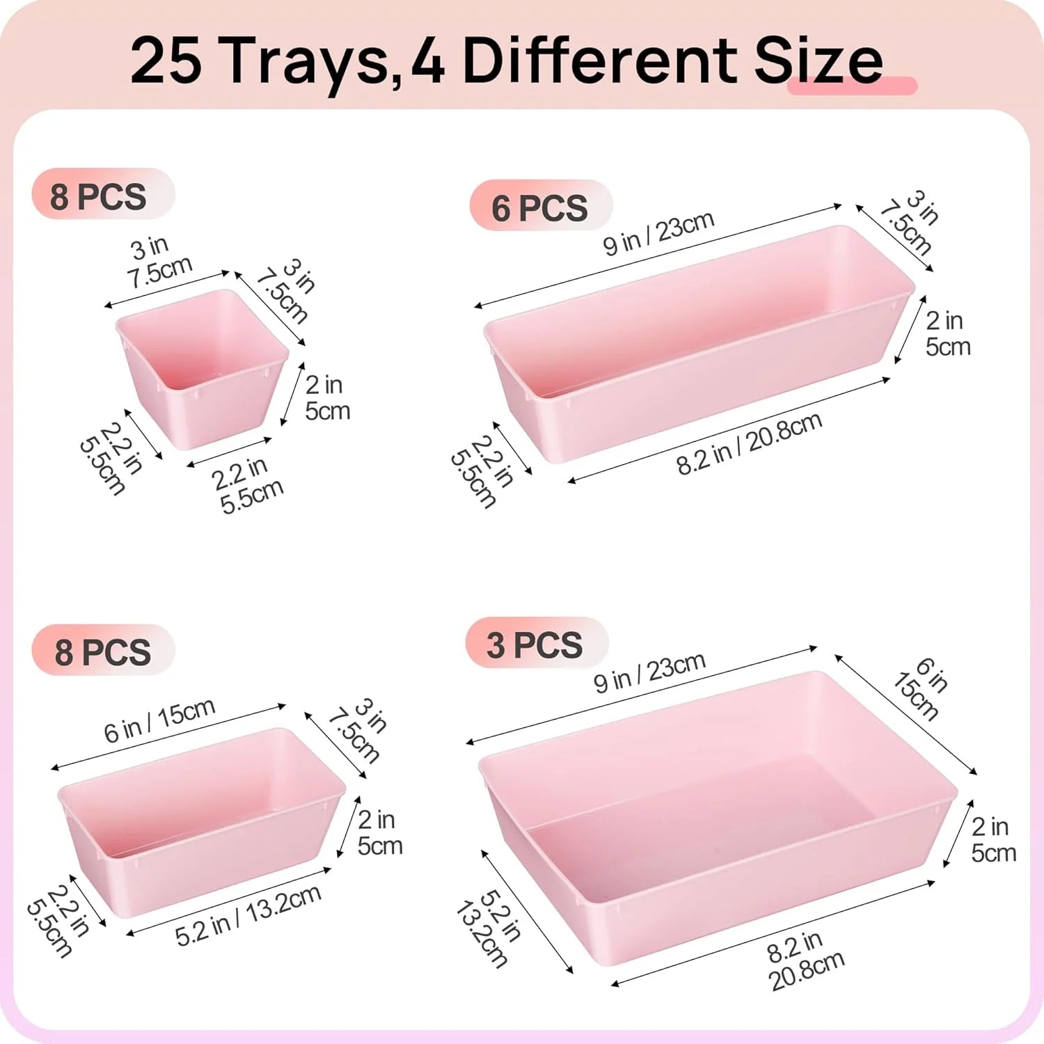 Desk Drawer Organizer Set, 25 Pieces Plastic Storage Trays J5302