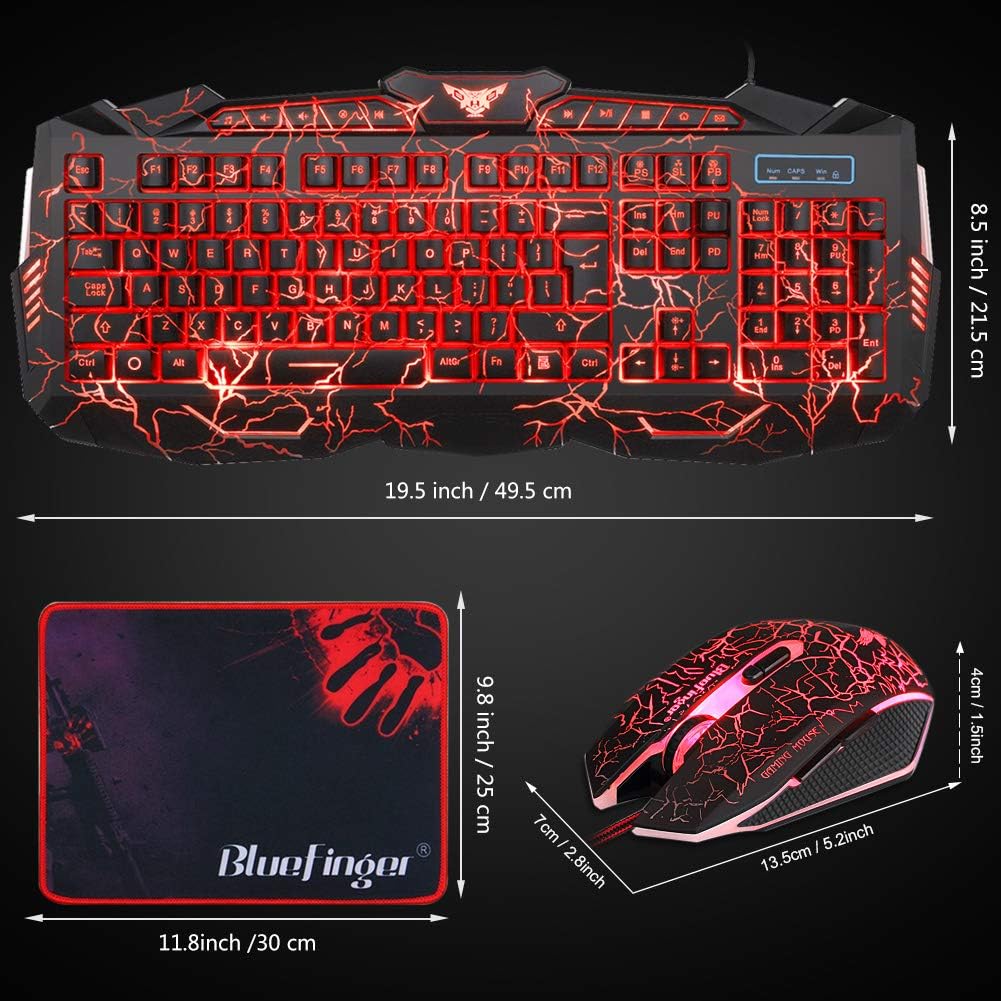 Wired Gaming Keyboard Mouse Headset Combo, LED Backlit, 114 Keys I132212
