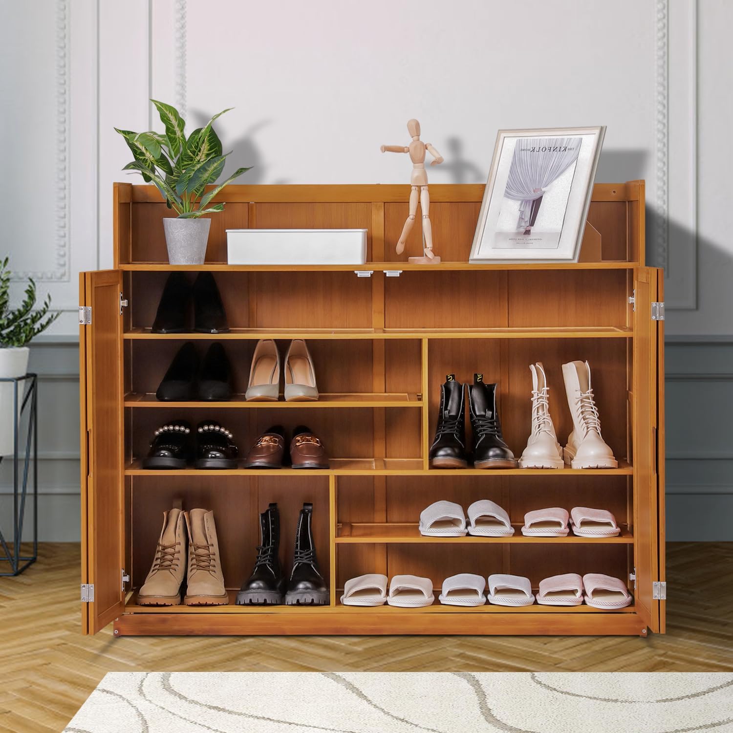 5 Tier Bamboo Shoe Cabinet with Doors, Freestanding Shoe Shelf Organizer G177