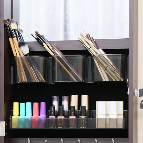 Jewelry Armoire with Mirror and Storage, Wall Mounted, Off-White Q880711