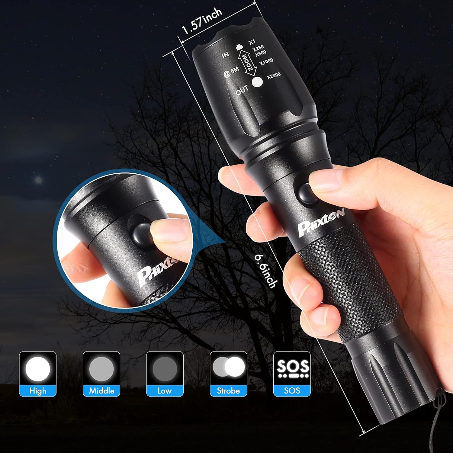 Rechargeable Tactical Handheld Flashlight, 5000 Lumen, Zoomable, Waterproof W23159